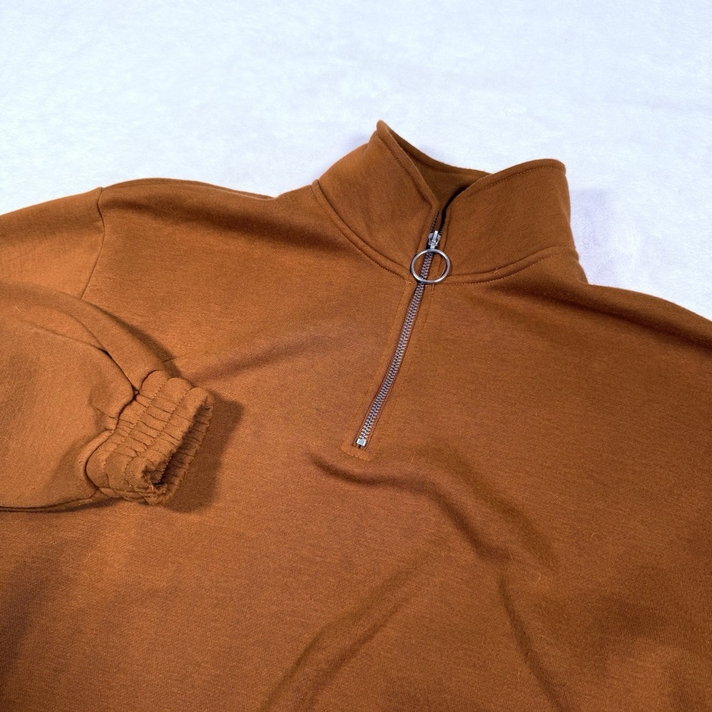 Forever 21 Rust Long Sleeve 1/4 Zip Sweatshirt Mock Neck Medium Elastic Cuffs